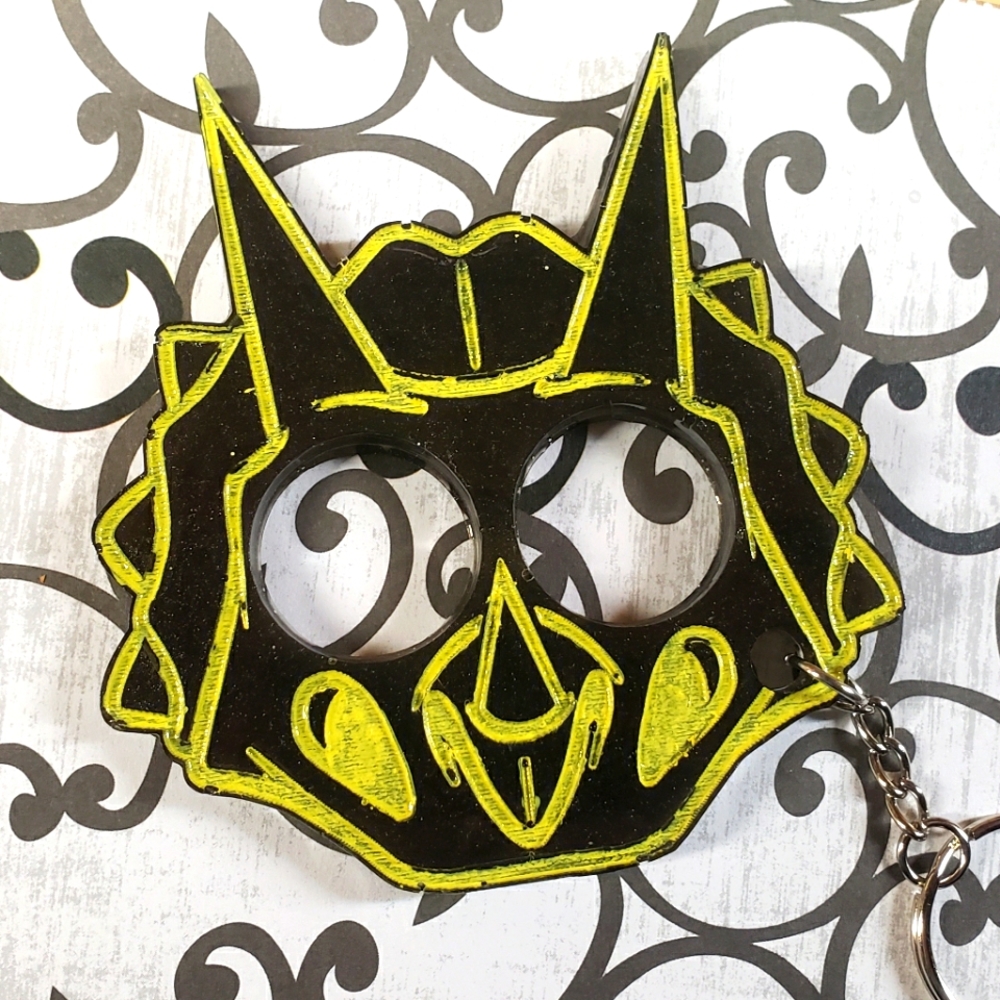 Yellow Triceratops head Resin keychain/Handmade/ Yellow and Black/ Sharp Horns